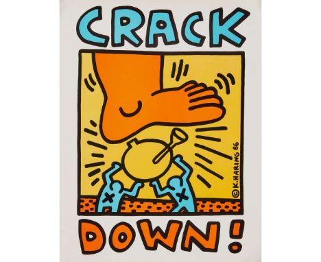  KEITH HARING CRACK DOWN - 1986 Off-set lithograph, signed and dated in plate    the sheet 56cm x 43.5cm (22in x 17in), unfra