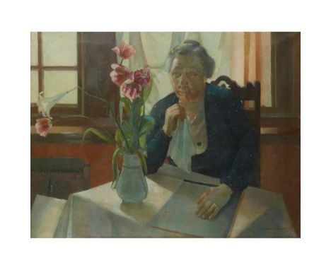  DAVID DONALDSON PORTRAIT OF MARY DONALDSON - C.1983 Signed lower right, oil on canvas 1916  85cm x 111cm (33.5in x 43.75in) 