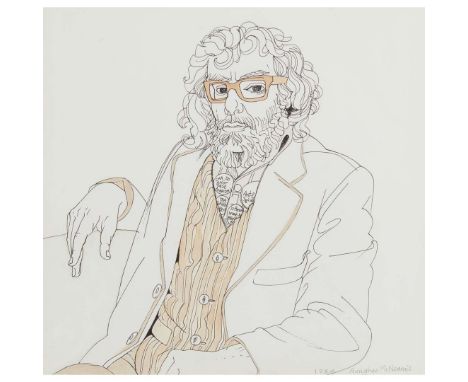  ALASDAIR GRAY PORTRAIT OF AONGHAS MCNEACAIL - 1984 Inscribed with title and dated 1984, mixed media   40cm x 42cm (15.75in x