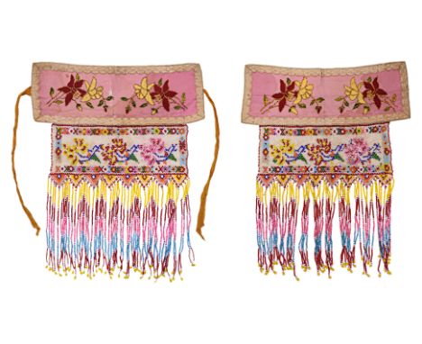 TWO OF EMBROIDERED, BEADED AND TASSELED CURTAINS TIE BACKS
The pink panel embroidered with flowers and the beaded section dec