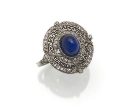 Art Déco Ring Diamant Saphir1920/40RM 54in Platin (getestet) ca. 71 Diamanten im Altschliff geschätzt ca. 1,00ct in niedriger
