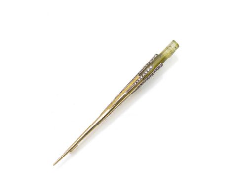Anstecknadel mit Turmalin &amp;amp; BrillantenL 11,8 cm585/000 Gelb- und Weißgold mit einem Turmalin und 31 Brillanten zus. c