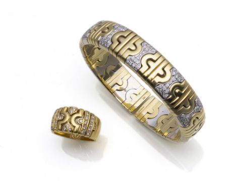 Ring &amp;amp; Armreif im Bulgari StilRM 55 | Innendurchmesser 5,6 x 4,6 cm750/000 Gelbgold Ring mit 30 Brillanten zus.ca. 0,