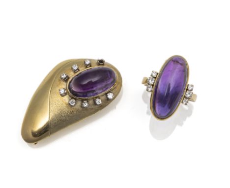 Schmuckkonvolut mit Amethysten &amp;amp; Brillanten4,0 x 2,3 cm | RM 54585/000 Gelbgold Broschanhänger mit einem Amethyst im 