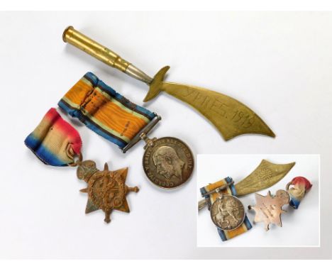 WWI MONS STAR MEDAL, TRENCH ART ETC. A WWI 1914 Star & British War Medal awarded to 1595 Private F. Taylor, 6th Battalion Che