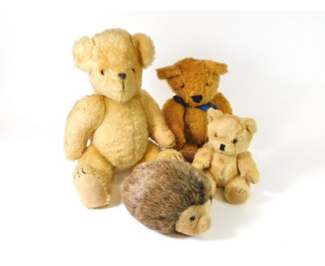 TEDDY BEARS ETC. Three vintage Teddy bears & a Merrythought Hedgehog.  Please note that all items in this auction are previou