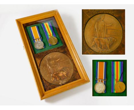 WWI PLAQUE & MEDALS. A framed WWI memorial plaque, a British War Medal & a Victory Medal for 20943 Private S.G. Birtwhistle, 