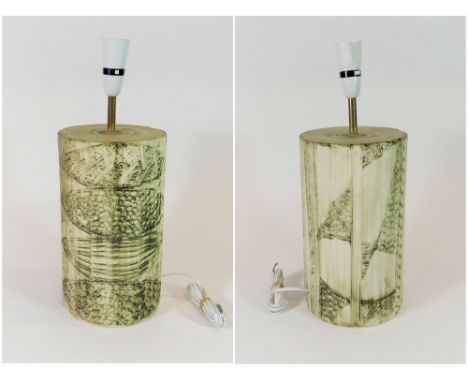 CARN POTTERY LAMP BASE. A cylindrical John Beusmans Carn Pottery lamp base. Signed & printed mark. New wiring, no plug. Heigh