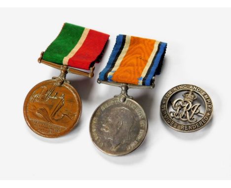 WWI MEDALS & WOUND BADGE. The Mercantile Marine War Medal, British War Medal & silver Wound Badge named & awarded to John Cou