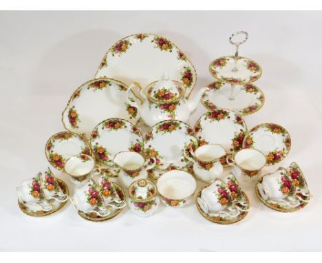 ROYAL ALBERT. 38 pieces of Royal Albert 'Old Country Roses' including, a large fluted stand, diameter 34cm, a cake stand, bre