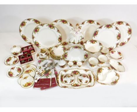 ROYAL ALBERT. 32 pieces of Royal Albert, Old Country Roses bone china including, dinner plates, fruit bowls, a part dressing 