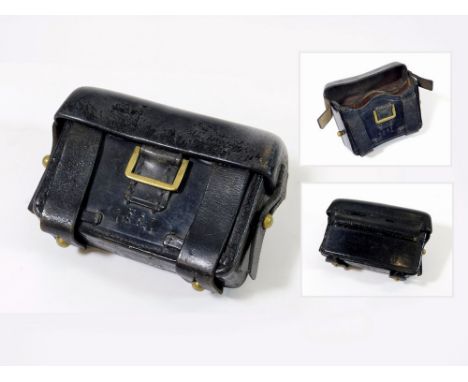GERMAN 19thC. AMMUNITION POUCH. A leather Imperial German Bavarian field artillery regiment ammunition pouch stamped 1881 ove