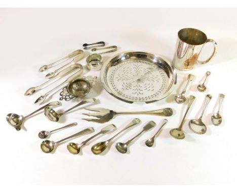 EPNS ETC. EPNS flatware, a Sheffield plated half pint mug, a silver napkin ring etc.  Please note that all items in this auct