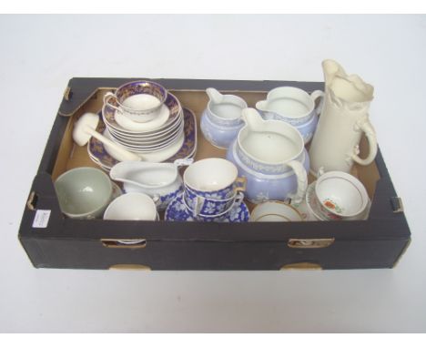 A selection of 19th Century china comprising Spode part teaset, a graduated set of three relief moulded jugs, one a/f, a Roya