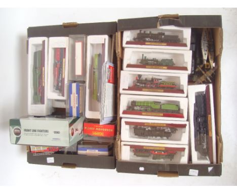 Two boxes of scale locomotives, warships etc. 