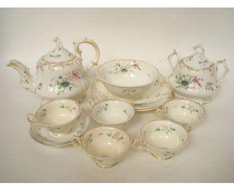 A mid 19th Century poss late Rockingham birds nest pattern teaset, comprising teapot and cover, twin handled sugar bowl, slop