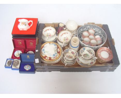 A mixed quantity of china comprising a Crown Staffordshire 'Ellesmere' six setting coffee set, Spode Italian pattern serving 