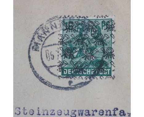 Bizone 1948 MiNr. 42 II c, 16 Pf Netzaufdruck schwärzlich-opalgrün auf Geschäfts-Ortsbrief von Mannheim. Farbsignatur Arge, M