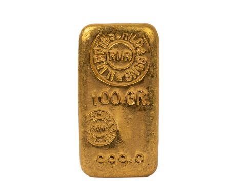 GOLDBARREN Sammlerstück! 100 g ROTHSCHILD Goldbarren. R.M.R. geprägt. Gegossene Form. Nicht verschweisst. Revers deutliche Ra