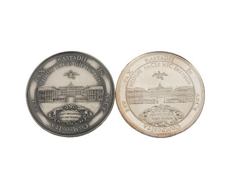 Baden - 2 Silbermedaillen (900 und 1000) auf das Gedenkjahr 1955 Frieden von Rastatt. Ca. 48 und 44 g rau. st und ex PP| Bade
