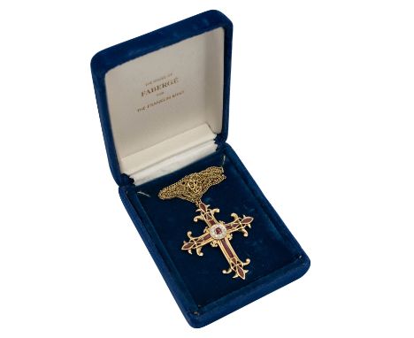 Das kaiserliche Rubinkreuz - Replik nach einem Originalentwurf aus dem Hause Fabergé der Firma Franklin Mint. 14 karätiges Go