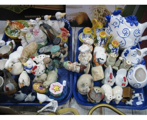Novelty Condiments, butter dish and cover, tea service, etc:- Two Trays