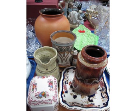 Carlton Ware Leaf Moulded Dishes, Mason's 'Blue Mandalay' plate and 'Fruit Basket' tea cannister, Langley twin handled vase, 