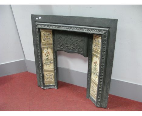 An Circa 1900 Style Cast Iron Fire Surround, inset with twin ceramic strips.