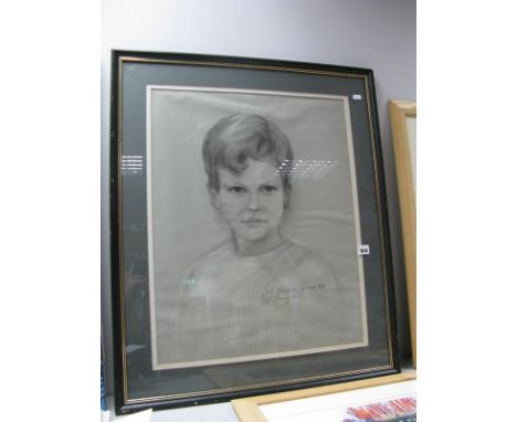 Pencil Portrait of Young Boy, signed indistinctly and dated '93, 61 x 48.8cm.