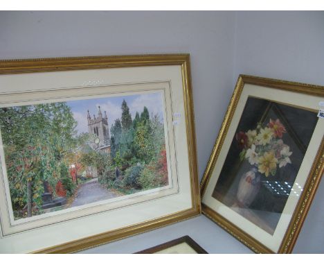 Jeremy Storr (Sheffield Artist) Fulwood  Church, watercolour signed lower right, 29 x 46cm. J Mickley Still Life of Flowers i