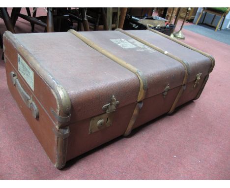 Wooden Bound Hessian Travelling Trunk, with inner tray, etc.