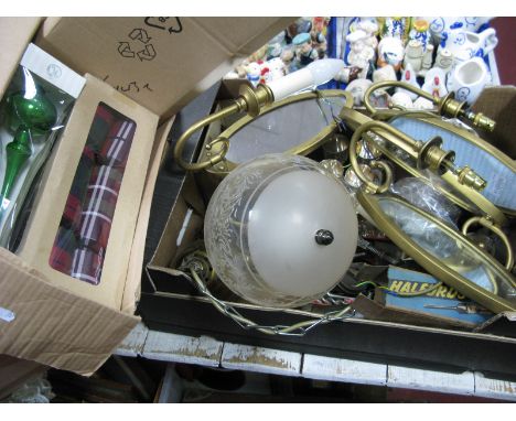 Mirrored Wall Lights, light fitments, tools, mincer, Christmas decorations etc.- 2 boxes. 