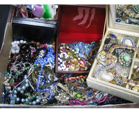 A Mixed Lot of Assorted Costume Jewellery, including Art Deco style bracelet, beads, panel necklace, brooches etc:- One Box