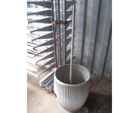 A Galvanized Wash Tub, copper posser stick.