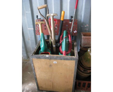 Garden Tools, Black &amp; Decker GT26 Hedge Trimmer and Qualcast 370 trimmer, Workmate 400.