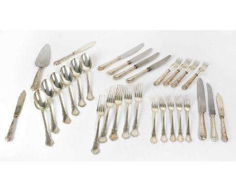 A quantity of 800 grade flatware comprising five large forks, five smaller forks, six serving spoons, six dessert spoons, six