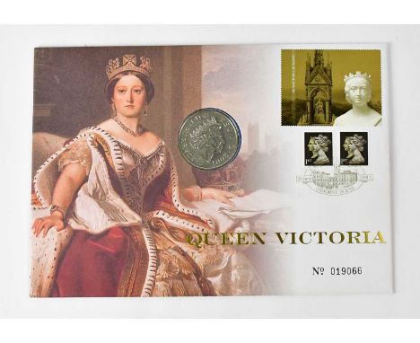 A 2001 silver proof £5 commemorative coin cover, 'Queen Victoria', limited edition no. 19066, encapsulated, in presentation c