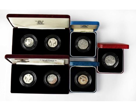 Seven commemorative silver proof 50p coins, comprising two VC 1856-2006 two-coin set, one with certificate, 60th Anniversary 
