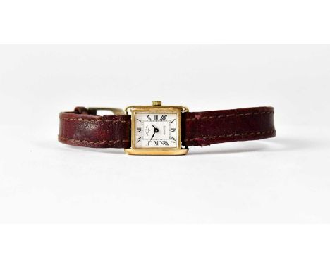 ROTARY; a 9ct yellow gold tank watch, the white enamelled dial set with Roman numerals, width excluding winding crown approx.