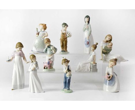 NAO; nine figures of children including a boy holding a football, another holding a teddy, a girl holding a plant pot, anothe