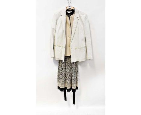 An Echtes Leder white leather blazer, size 38, together with a Weinberg of Paris white wool short-sleeved jacket with navy bl