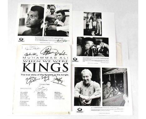 MUHAMMAD ALI; a press pack for 'When We Were Kings', signed by Muhammad Ali, Norman Mailer, Don King, etc, and three black an