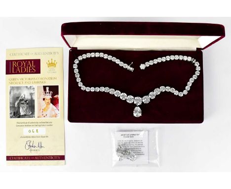 WINDSOR &amp; ALLEN; a hallmarked silver necklace set with cubic zirconia, with matching earrings, inspired by Queen Victoria