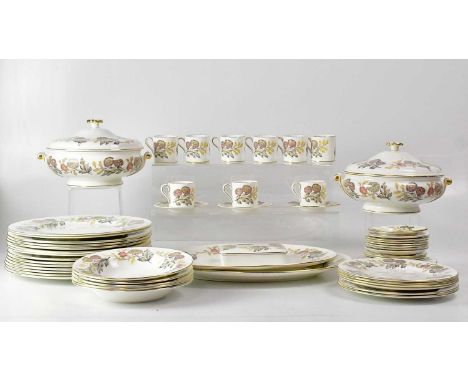 WEDGWOOD; a quantity of 'Lichfield' pattern tableware comprising meat plate and smaller meat plate, two lidded tureens, ashtr