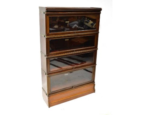 GLOBE WERNICKE CO LTD, LONDON; a four-section barrister's bookcase, with plinth top and base, 141 x 86 x 27cm.
