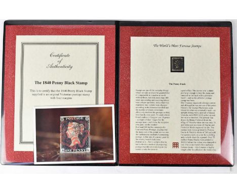 A Westminster Collection 1840 Penny Black Stamp, B K, in faux leather wallet and Stephen Allen certificate of authenticity.