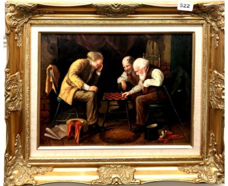 A gilt framed oil on board of gentlemen playing chess, signed A. Mauve, 57 x 46cm.