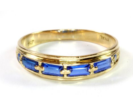 An 18ct yellow gold stone set ring, (N).