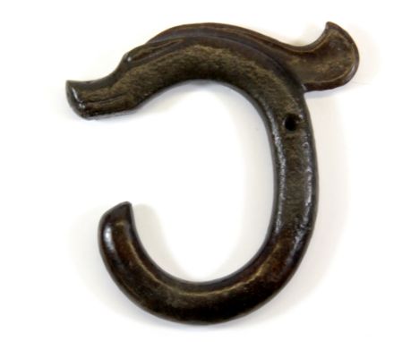 A Chinese archaic form dark jade dragon head amulet, H. 16cm.