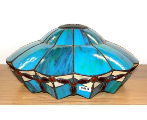 A large impressive Tiffany style leaded glass lamp shade, Dia. 49cm, depth 22cm.